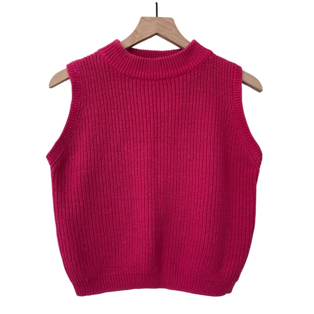 Vintage 80's Junior Connection Ramie Cotton Chunky Knit Pink Sweater Vest Top